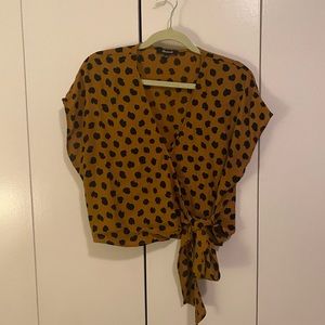 Madewell Summer Abstract Leopard Spotted Gold and Black Tie Blouse Top